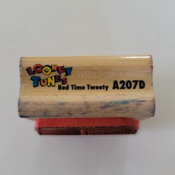 1996 Rubber Stampede Rubber Stamp Bedtime Tweety Bird Wearing Sylvester Slippers - Picture 4 of 11